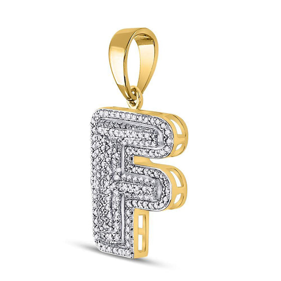 10k Yellow Gold Mens Round Diamond Letter F Bubble Initial Charm Pendant 1/2 Cttw