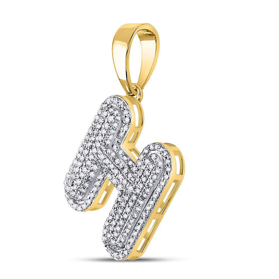 10k Yellow Gold Mens Round Diamond Letter H Bubble Initial Charm Pendant 5/8 Cttw