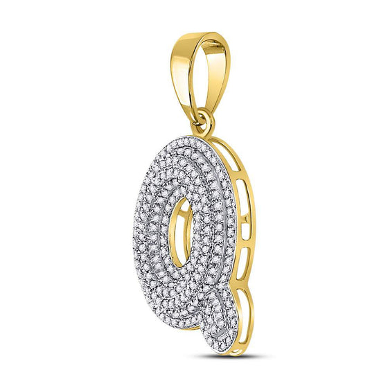 10k Yellow Gold Mens Round Diamond Letter Q Bubble Initial Charm Pendant 3/4 Cttw