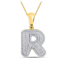 10k Yellow Gold Mens Round Diamond Initial R Letter Charm Pendant 5/8 Cttw