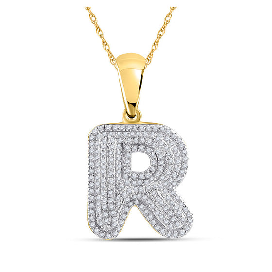 10k Yellow Gold Mens Round Diamond Initial R Letter Charm Pendant 5/8 Cttw