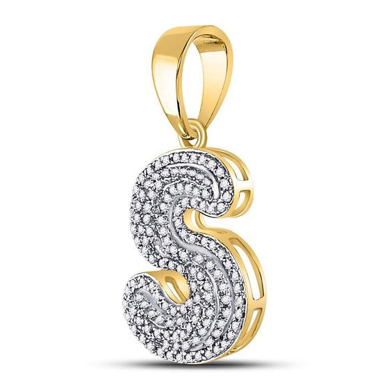 10k Yellow Gold Mens Round Diamond Letter S Bubble Initial Charm Pendant 1/2 Cttw