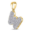 10k Yellow Gold Mens Round Diamond Letter W Bubble Initial Charm Pendant 1/2 Cttw