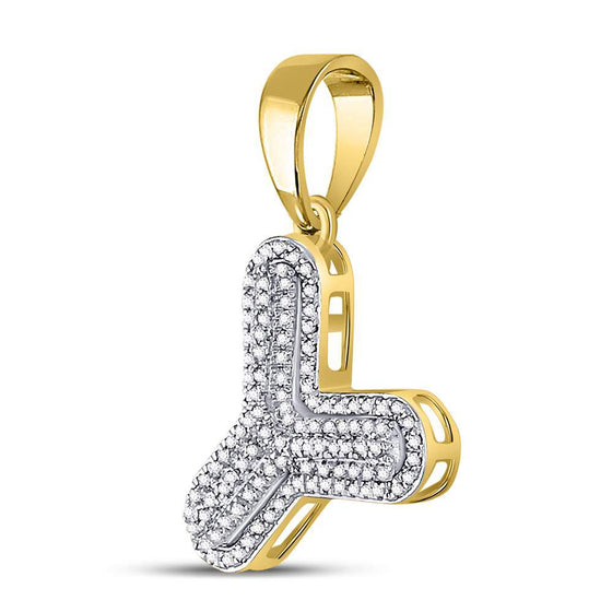 10k Yellow Gold Mens Round Diamond Letter Y Bubble Charm Pendant 3/8 Cttw
