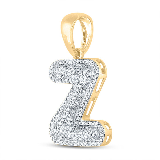 10k Yellow Gold Mens Round Diamond Initial Z Letter Charm Pendant 5/8 Cttw