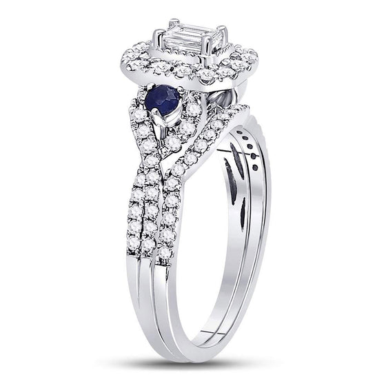 14k White Gold Emerald Diamond Bridal Wedding Ring Band Set 3/4 Cttw