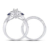 14k White Gold Emerald Diamond Bridal Wedding Ring Band Set 3/4 Cttw