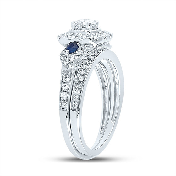 14k White Gold Round Diamond Bridal Wedding Ring Band Set 7/8 Cttw