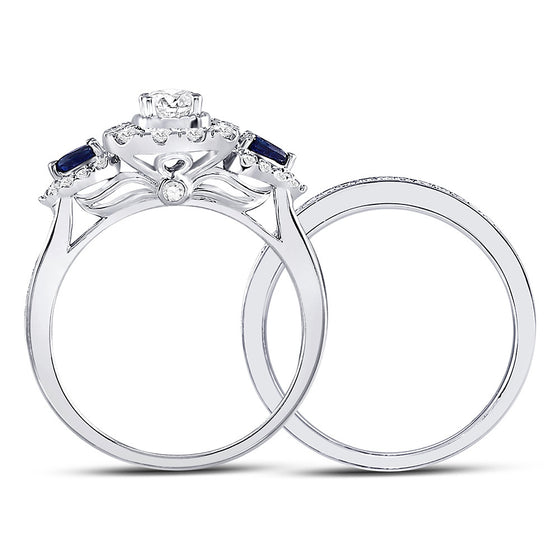 14k White Gold Round Diamond Bridal Wedding Ring Band Set 7/8 Cttw