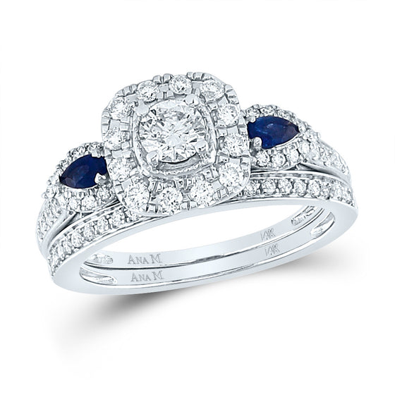 14k White Gold Round Diamond Bridal Wedding Ring Band Set 7/8 Cttw
