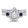 14k White Gold Pear Diamond Bridal Wedding Ring Band Set 7/8 Cttw