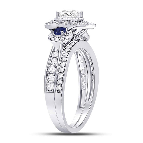 14k White Gold Pear Diamond Bridal Wedding Ring Band Set 7/8 Cttw