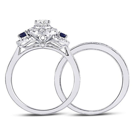 14k White Gold Pear Diamond Bridal Wedding Ring Band Set 7/8 Cttw