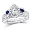 14k White Gold Pear Diamond Bridal Wedding Ring Band Set 7/8 Cttw