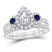  14k White Gold Pear Diamond Bridal Wedding Ring Band Set 7/8 Cttw