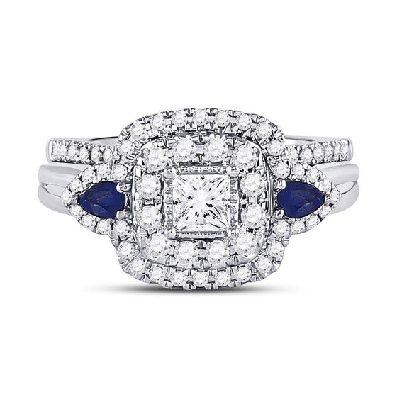 14k White Gold Princess Diamond Bridal Wedding Ring Band Set 7/8 Cttw