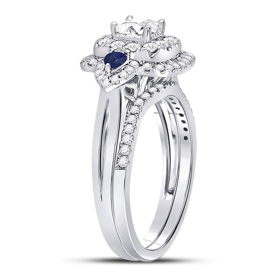14k White Gold Princess Diamond Bridal Wedding Ring Band Set 7/8 Cttw