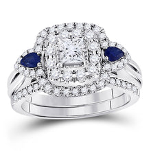  14k White Gold Princess Diamond Bridal Wedding Ring Band Set 7/8 Cttw