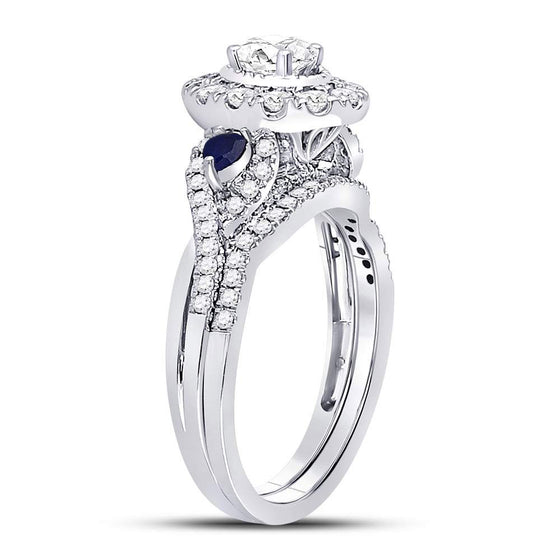 14k White Gold Oval Diamond Bridal Wedding Ring Band Set 7/8 Cttw