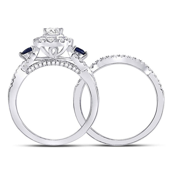 14k White Gold Oval Diamond Bridal Wedding Ring Band Set 7/8 Cttw