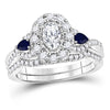 14k White Gold Oval Diamond Bridal Wedding Ring Band Set 7/8 Cttw