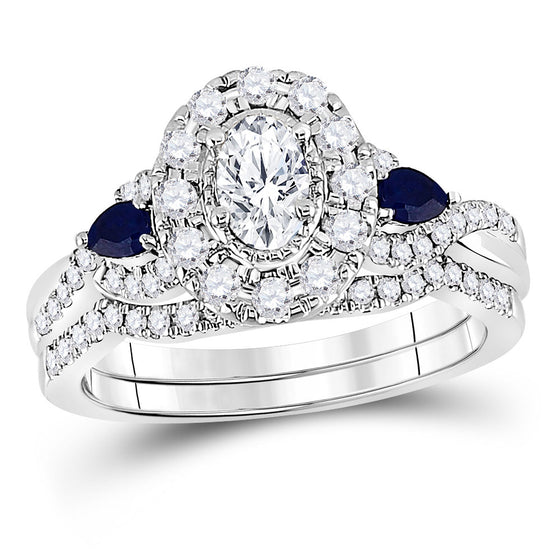 14k White Gold Oval Diamond Bridal Wedding Ring Band Set 7/8 Cttw