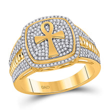  10k Yellow Gold Mens Round Diamond Ankh Cross Ring 5/8 Cttw