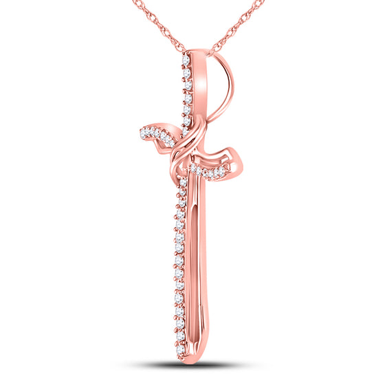 10k Rose Gold Womens Round Diamond Cross Pendant 1/4 Cttw