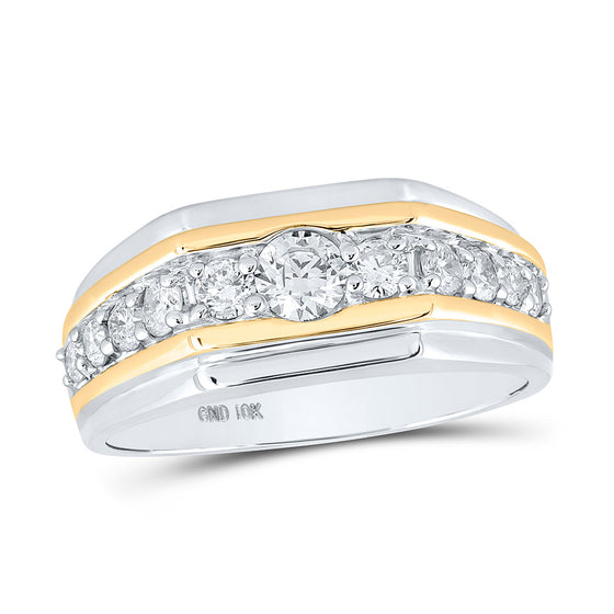 10k Two-tone Gold Mens Round Diamond Flat Band Ring 1 Cttw