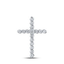  14k White Gold Womens Round Diamond Cross Pendant 1/2 Cttw