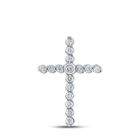 14k White Gold Womens Round Diamond Cross Pendant 1/2 Cttw