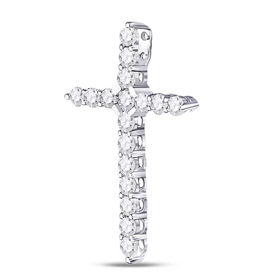 14k White Gold Womens Round Diamond Roman Cross Pendant 1/2 Cttw