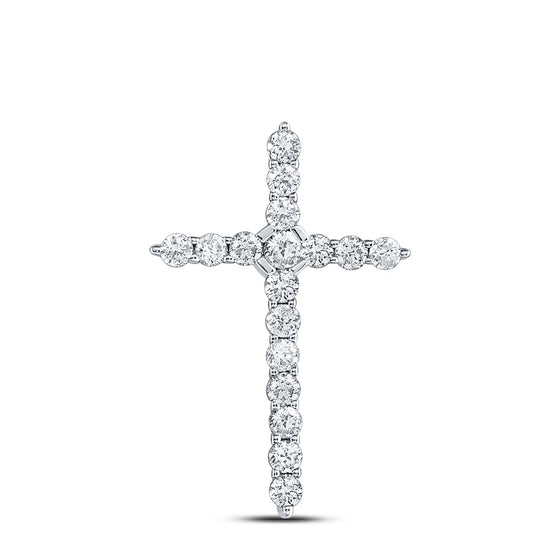 14k White Gold Womens Round Diamond Roman Cross Pendant 1/2 Cttw