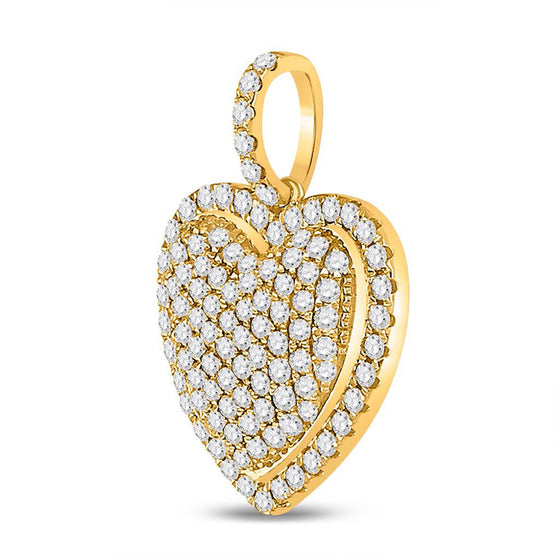 14k Yellow Gold Womens Round Diamond Heart Pendant 1-1/4 Cttw