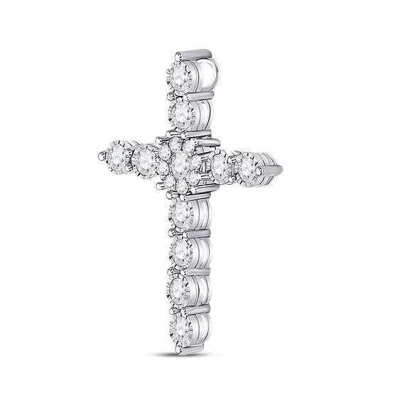 14k White Gold Womens Round Diamond Cross Pendant 1/2 Cttw
