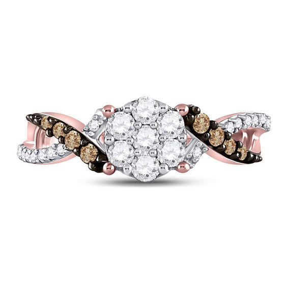 10k Rose Gold Womens Round Brown Diamond Cluster Ring 1/2 Cttw