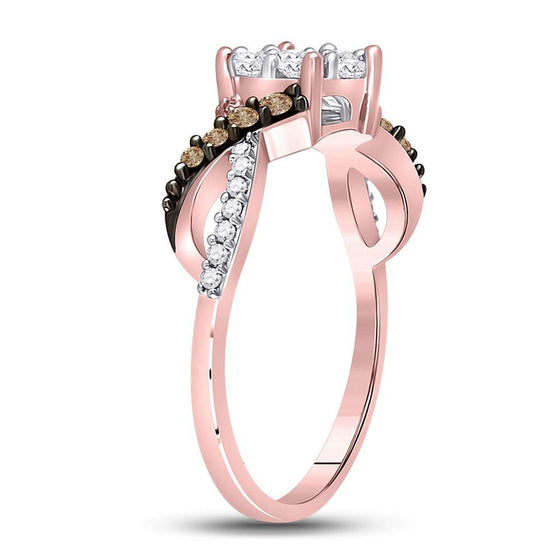 10k Rose Gold Womens Round Brown Diamond Cluster Ring 1/2 Cttw