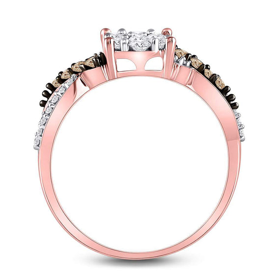 10k Rose Gold Womens Round Brown Diamond Cluster Ring 1/2 Cttw