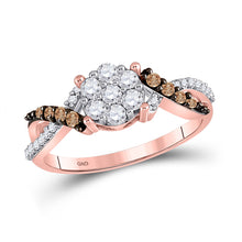  10k Rose Gold Womens Round Brown Diamond Cluster Ring 1/2 Cttw