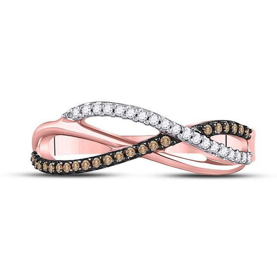 10k Rose Gold Womens Round Brown Diamond Band Ring 1/6 Cttw