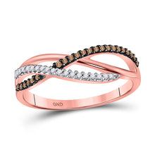 10k Rose Gold Womens Round Brown Diamond Band Ring 1/6 Cttw