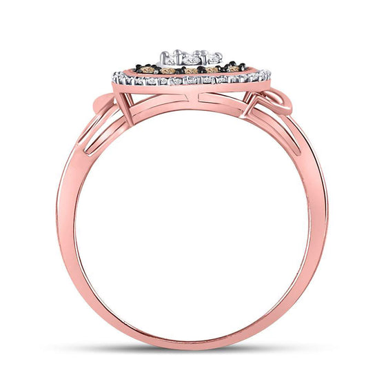 10k Rose Gold Womens Round Brown Diamond Flower Cluster Ring 1/2 Cttw