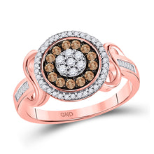  10k Rose Gold Womens Round Brown Diamond Flower Cluster Ring 1/2 Cttw