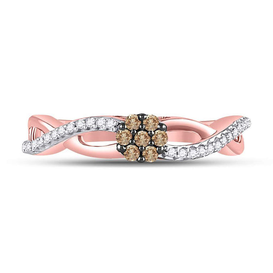 10k Rose Gold Womens Round Brown Diamond Cluster Twist Ring 1/6 Cttw