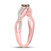 10k Rose Gold Womens Round Brown Diamond Cluster Twist Ring 1/6 Cttw