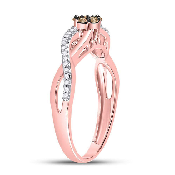 10k Rose Gold Womens Round Brown Diamond Cluster Twist Ring 1/6 Cttw