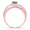 10k Rose Gold Womens Round Brown Diamond Cluster Twist Ring 1/6 Cttw