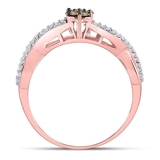 10k Rose Gold Womens Round Brown Diamond Cluster Twist Ring 1/6 Cttw