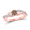 10k Rose Gold Womens Round Brown Diamond Cluster Twist Ring 1/6 Cttw