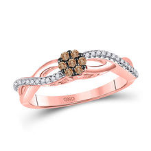  10k Rose Gold Womens Round Brown Diamond Cluster Twist Ring 1/6 Cttw